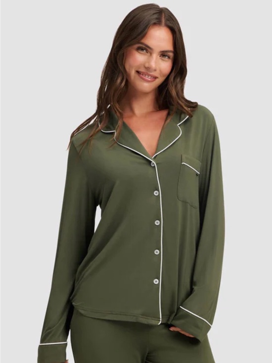 cozy earth Other - Cozy Earth Bamboo Stretch-Knit Long Sleeve Pajama Top in Olive - Size S - NWT